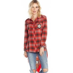 Aratta Silent Journey Top Plaid Floral Contrast Button Shirt